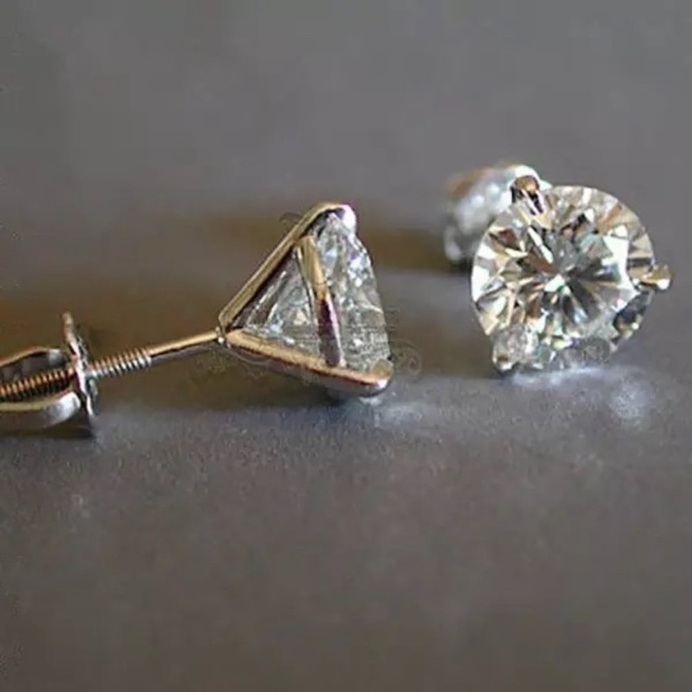 4-8mm 0.84-2Ct Round Cut Simulated Diamonds Back Screw-in Silver Studs Earrings - Picture 8 of 16
